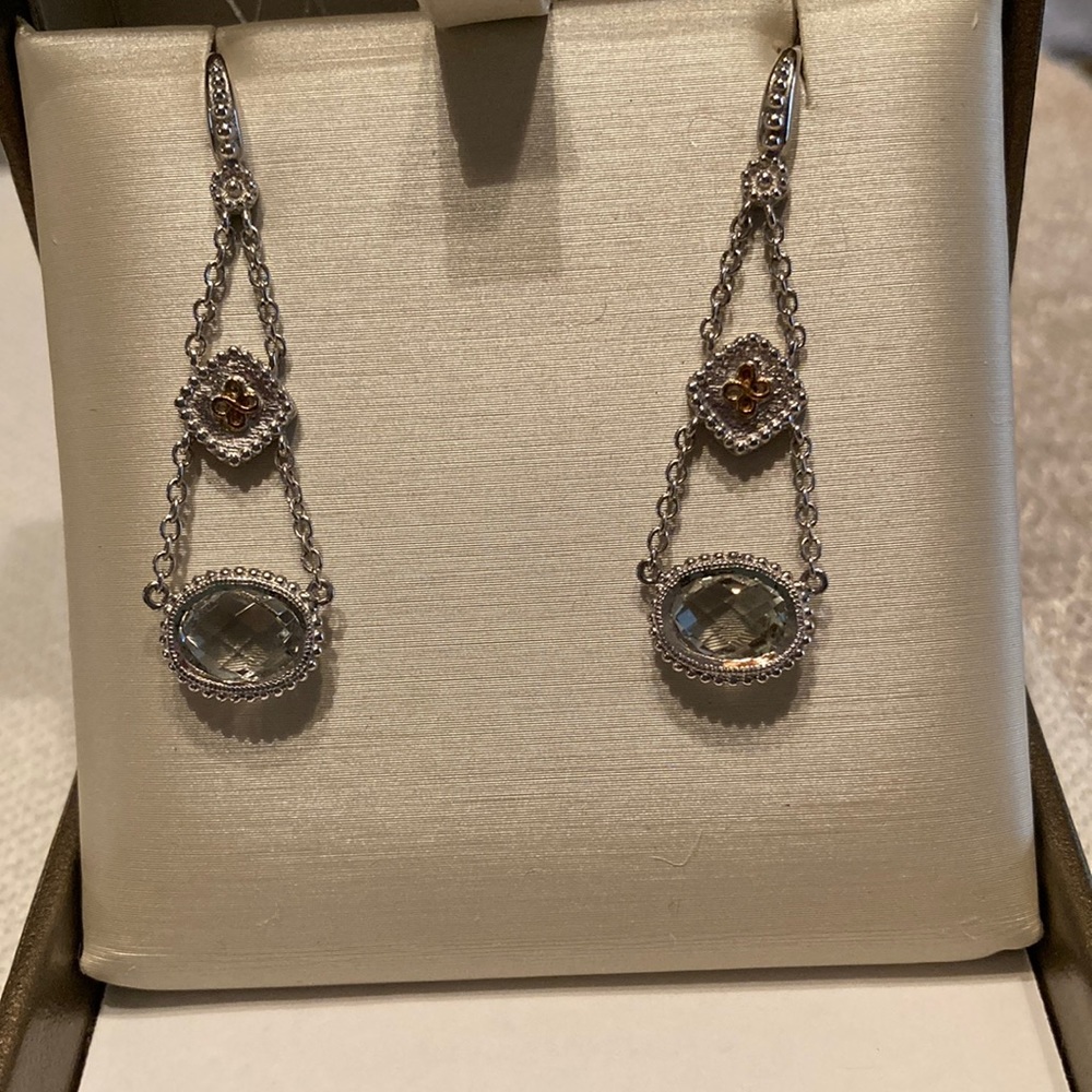 Gabriel & Co. Prasiolite Earrings, NIB, sterling/18K